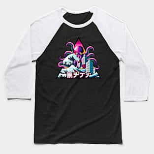 Vaporwave Pixel Octopus Baseball T-Shirt